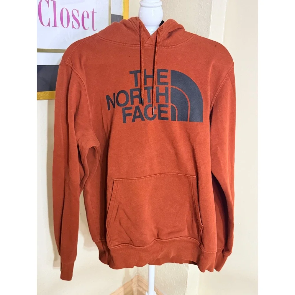 The North Face Mens Large Burnt Orange Half Dome Logo Pullover Hoodie Sweatshirt